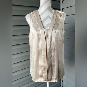 White House Black Market Stretch Silk Sleeveless Champagne Blouse Sz L